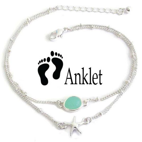 Sea glass and starfish charm anklet - Picture 2 of 2